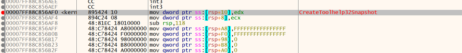 为‘CreateToolhelp32Snapshot’创建断点