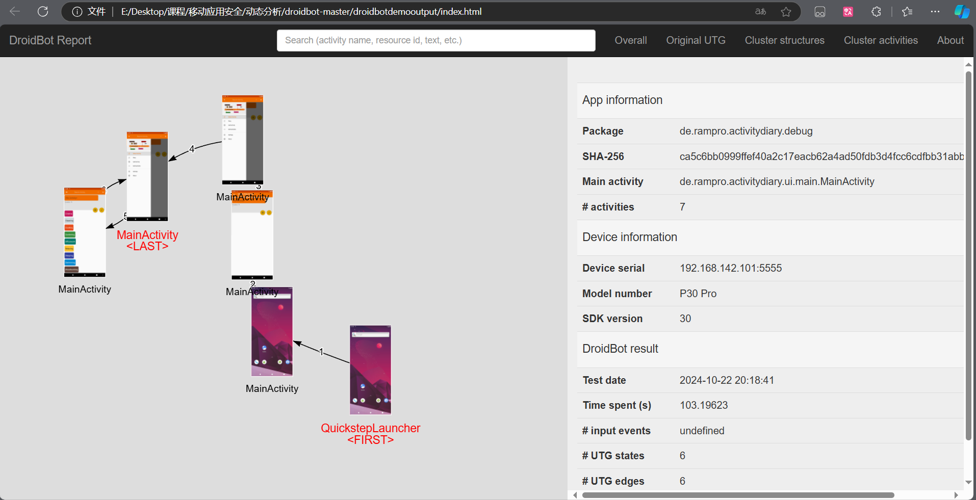 图2 测试结果分析页面